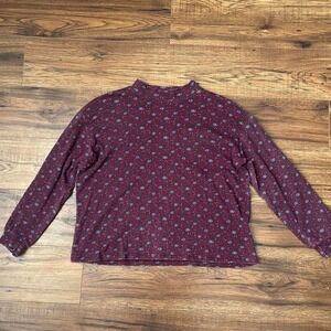 Vintage Northern Reflections Burgundy Floral Cotton Women Small Cottagecore Boho